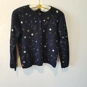 Squaw Valley Womens Wool Embroidered Floral Cardigan Sweater Blue Small Petite